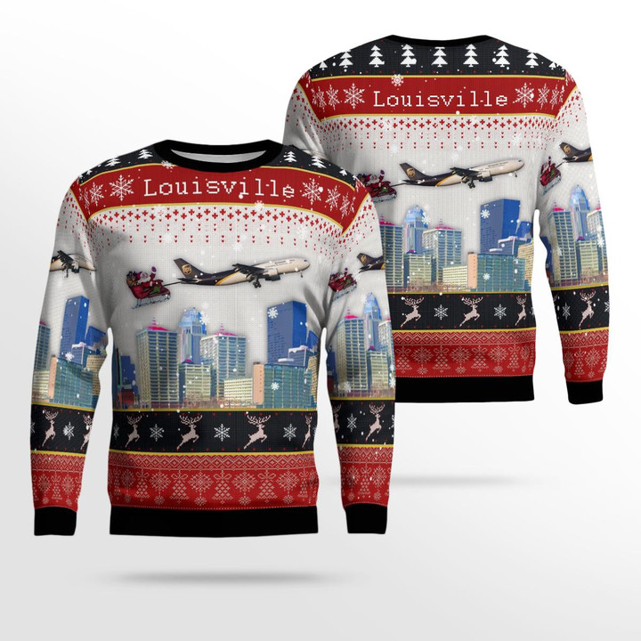 NLMP3009BC08 UPS Airbus A300F4-622R With Santa Over Louisville Christmas AOP Ugly Sweater