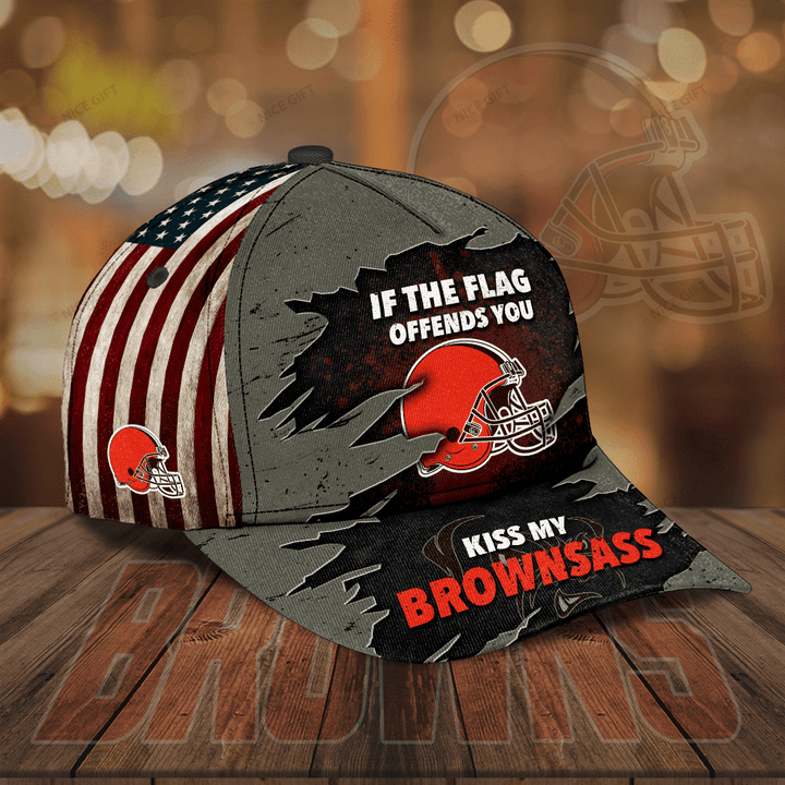 NFL Cleveland Browns If The Flag Offends You Kiss My Brownsass 3D Cap Nicegift 3DC-A7P2