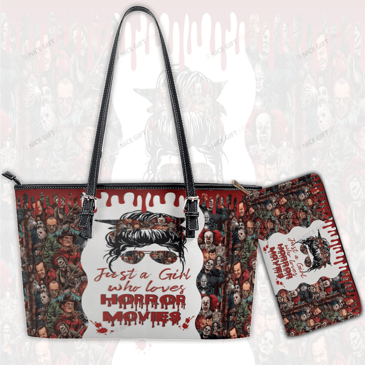 Just A Girl Who Loves Horror Movies Leather Tote Bag & Woman Purse Set LTB-O2J0 WOP-Z8X4
