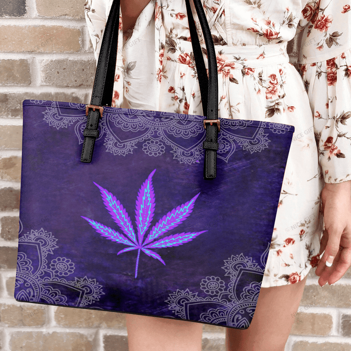 Weed Leather Tote Bag 3D Nicegift LTB-B7Z1