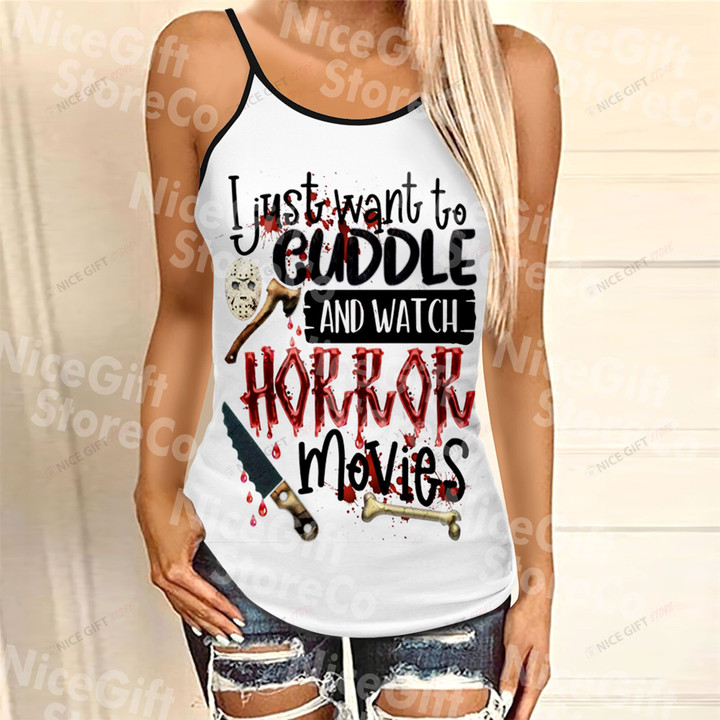 I Just Want To Cuddle & Watch Horror Movies Criss Cross Tank Top CTT-K1Q3
