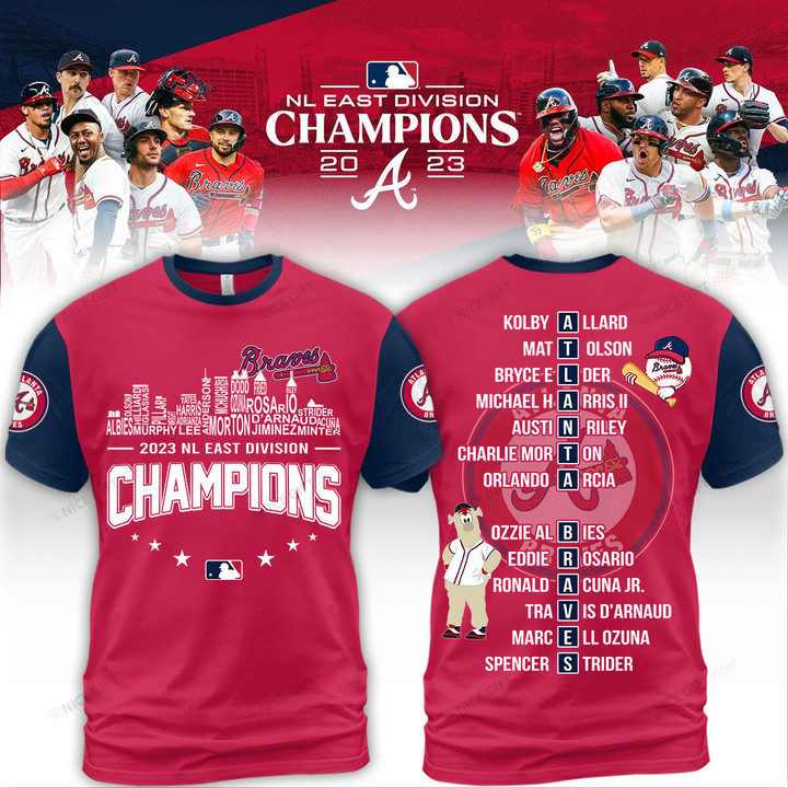MLB Atlanta Braves NL East Division Champions 2023 3D T-shirt Nicegift 3TS-A3C2