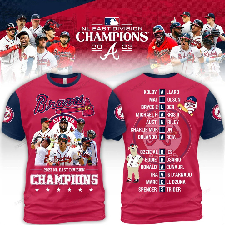 MLB Atlanta Braves NL East Division Champions 2023 3D T-shirt Nicegift 3TS-T4I4