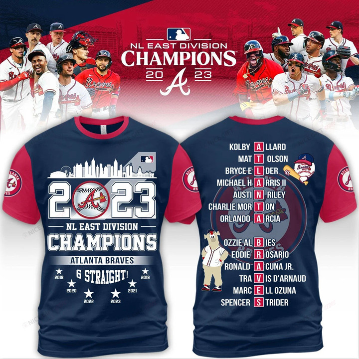 MLB Atlanta Braves NL East Division Champions 2023 3D T-shirt Nicegift 3TS-S1E2