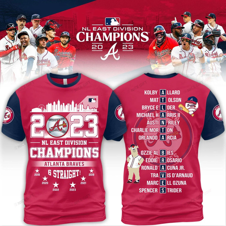 MLB Atlanta Braves NL East Division Champions 2023 3D T-shirt Nicegift 3TS-T4U9
