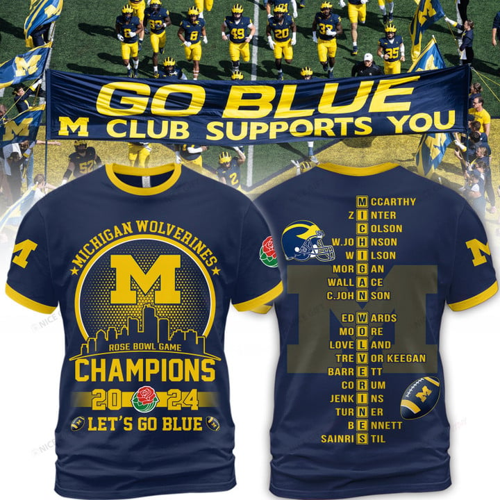 NCAA Michigan Wolverines Rose Bowl Game Champions 2024 3D T-shirt Nicegift 3TS-O6W4