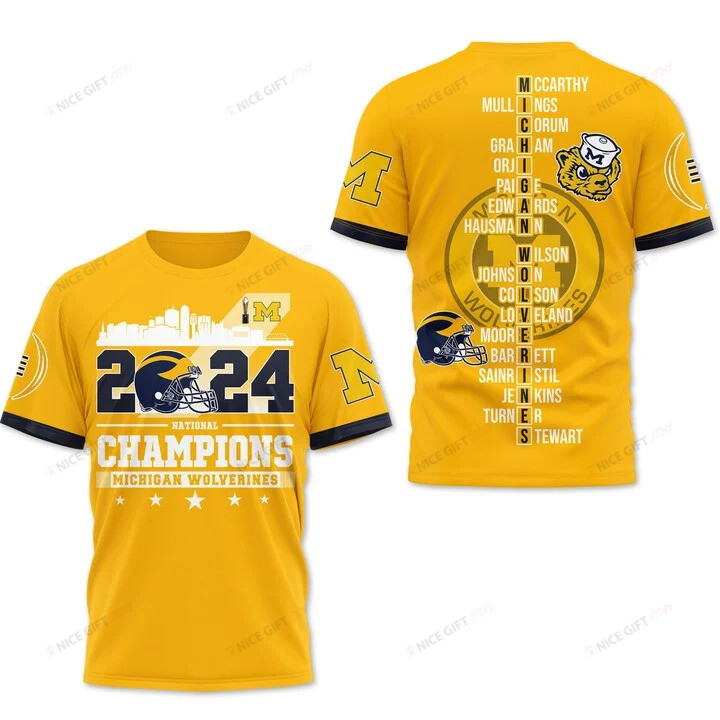 NCAA Michigan Wolverines National Champions 2024 3D T-shirt Nicegift 3TS-D5C5