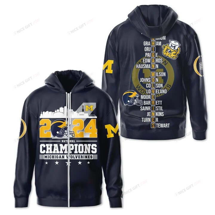 NCAA Michigan Wolverines National Champions 2024 Zip Hoodie 3D Nicegift 3ZH-Q4V0