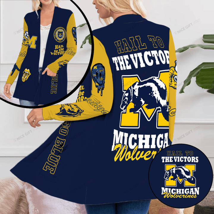 NCAA Michigan Wolverines Hail To The Victors Women's Patch Pocket Cardigan Nicegift PPC-R7U5