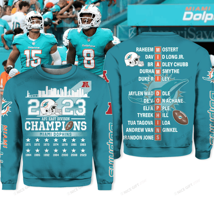NFL Miami Dolphins AFC East Division Champions 2023 Crewneck Sweatshirt Nicegift 3CS-E2F1