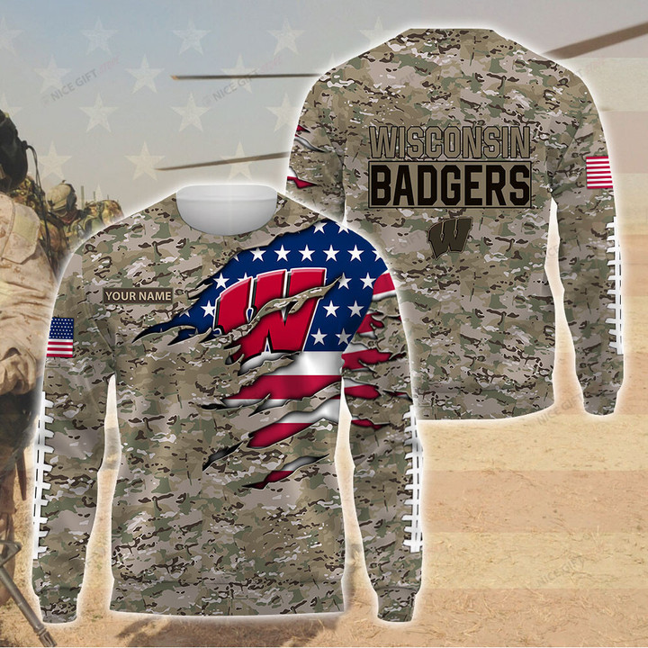 NCAA Wisconsin Badgers (Your Name) Crewneck Sweatshirt Nicegift 3CS-D3A8