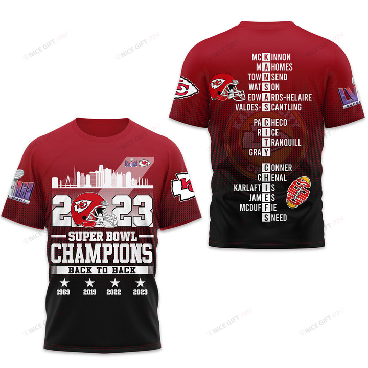 NFL Kansas City Chiefs Super Bowl Champions 2023 3D T-shirt Nicegift 3TS-X3O3