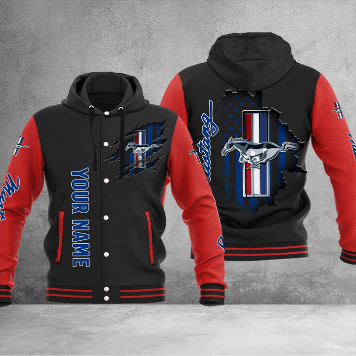 Ford Mustang (Your Name) Hooded Baseball Jacket 3D Nicegift HBJ-Y3G3
