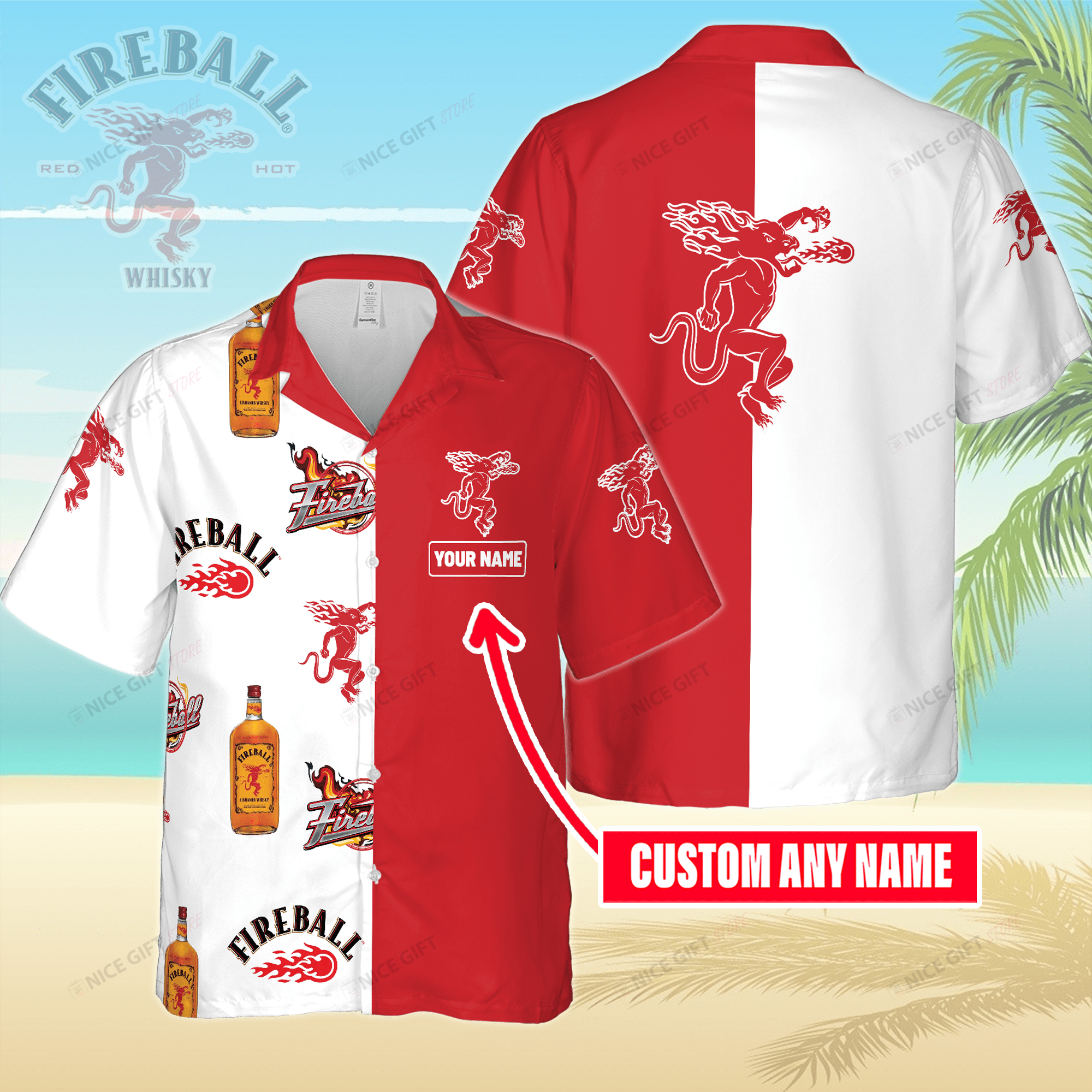 Fireball Cinnamon Whisky Custom Name Hawaiian Shirt 3HS-M0B8