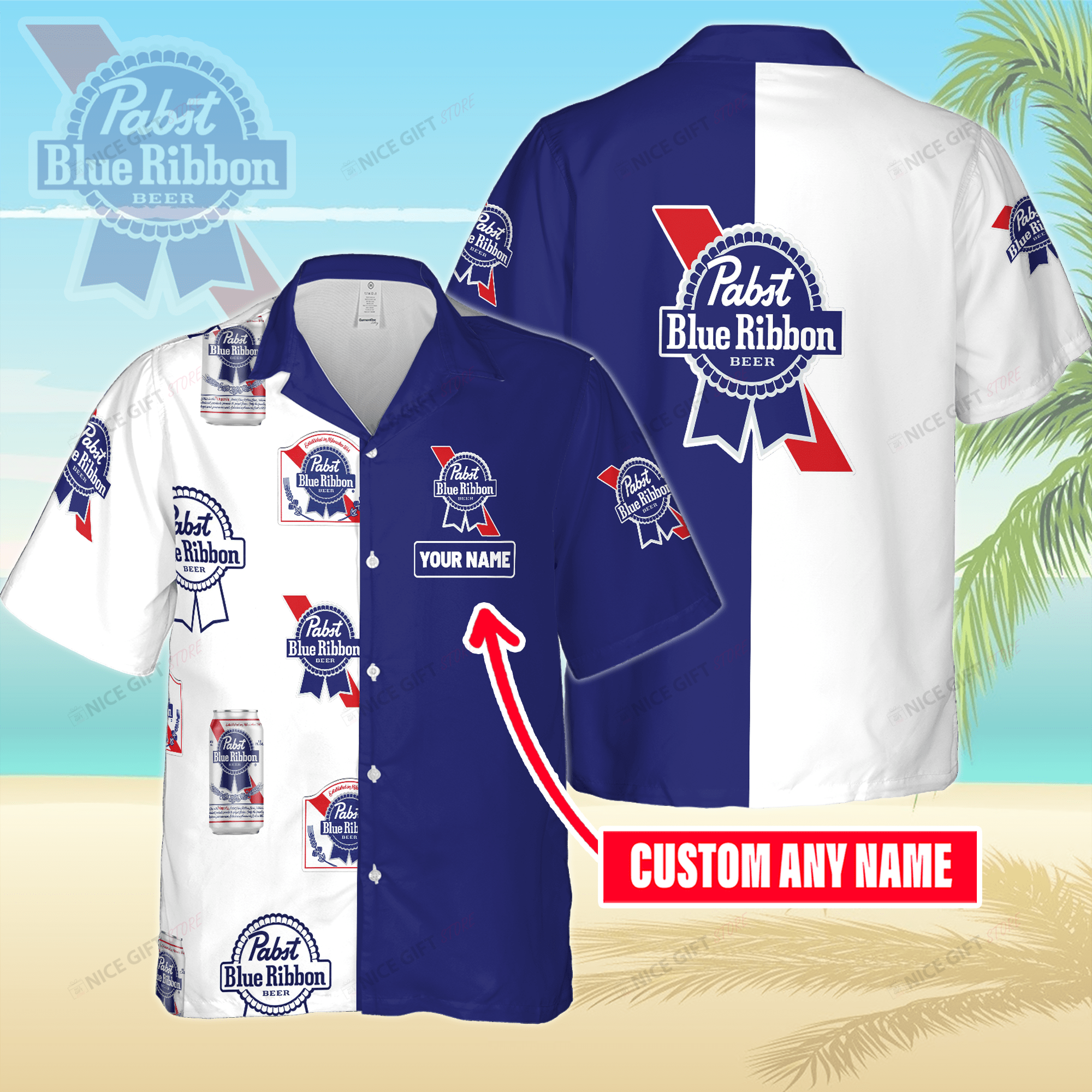 Pabst Blue Ribbon Custom Name Hawaiian Shirt 3HS-X6C9