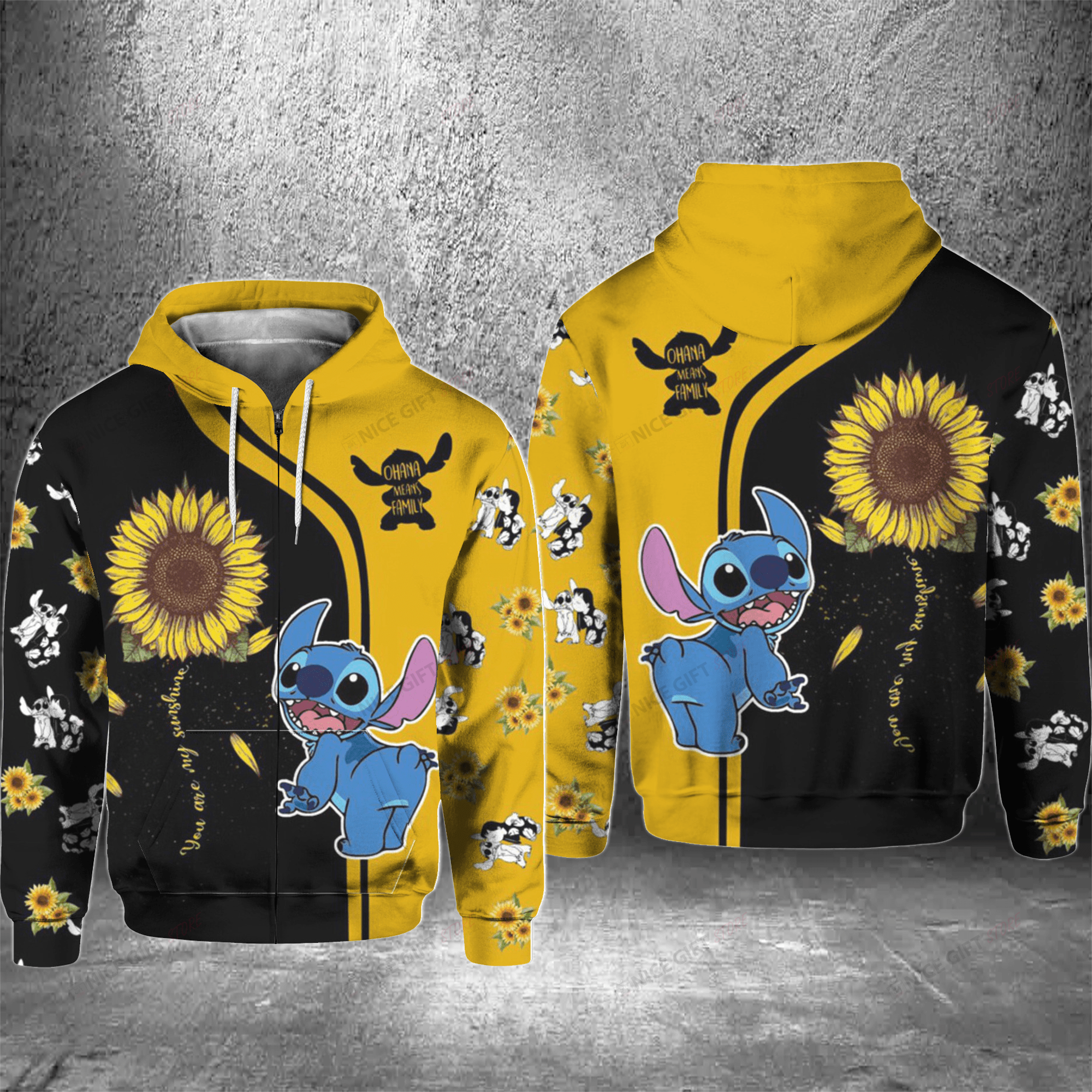 Stitch Ohana Means Family You Are My Sunshine Zip Hoodie 3D 3ZH-A6R4