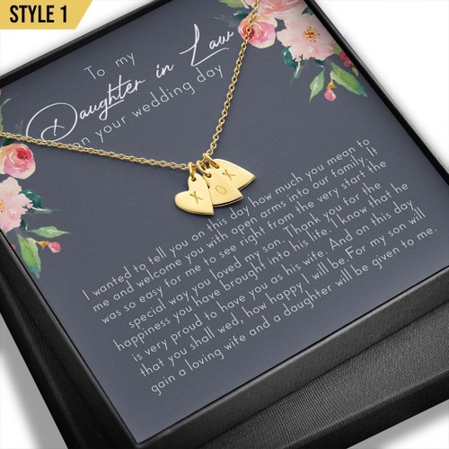 To My Daughter In Law Sweetest Hearts Necklace Welcome You With Open Arms Into Our Family Personalized Gift For Bride