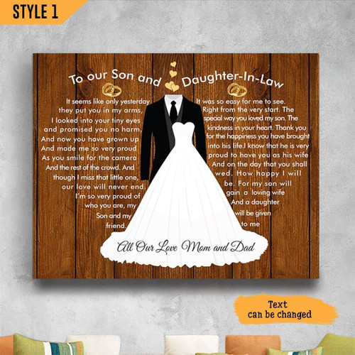 To Our Son And Daughter In Law Horizontal Canvas Poster Framed Print Personalized Wedding Gift For Son And Daughter In Law