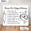 Recipe For A Happy Marriage Horizontal Canvas Poster Framed Print Personalized Wedding Anniversary Gift For Wife Husband