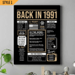 Back In 1991 Vertical Canvas Poster Framed Print Personalized 30th Birthday Gift