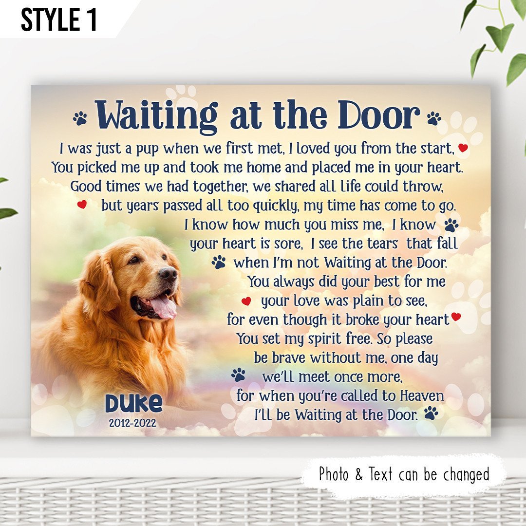 Personalized Canvas Dog Memorial Custom Photo Dog Loss Gift Waiting At The Door Dog Poem Rainbow Bridge