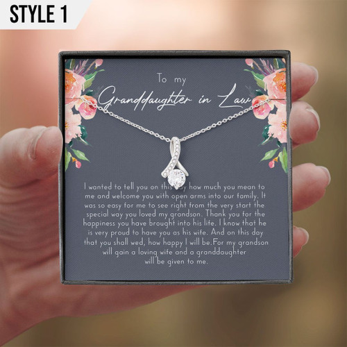 To My Granddaughter In Law Alluring Beauty Necklace Welcome You With Open Arms Into Our Family Personalized Gift For Bride