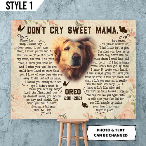 Don't Cry Sweet Mama Dog Poem Printable Horizontal Canvas Poster Framed Print Vintage Butterfly Shape Personalized Dog Memorial Gift For Dog Mom