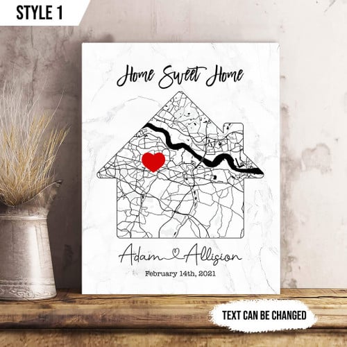 Where It All Began Map House Shape Vertical Canvas Poster Framed Print Personalized Wedding Anniversary Gift For Wife Husband