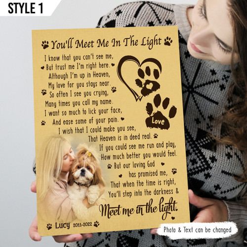 You'll Meet Me In The Light Dog Poem Printable Vertical Canvas Poster Framed Print Personalized Dog Memorial Gift For Dog Lovers