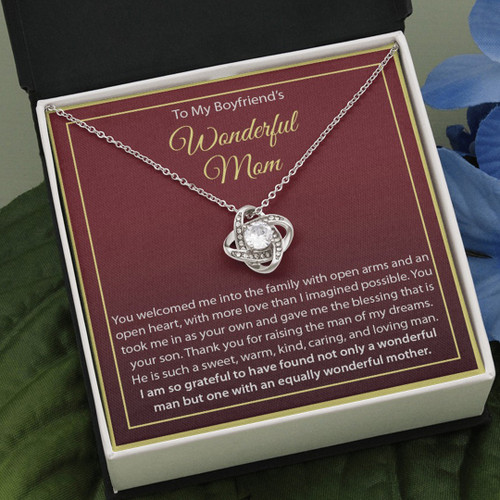 To My Boyfriend's Mom Love Knot Necklace You Welcomed Me Into The Family With Open Arms And Open Heart Personalized Gift For Boyfriend's Mom