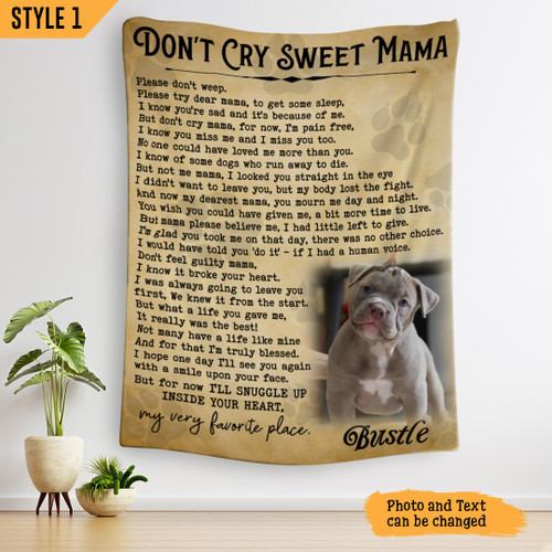 Personalized Blanket Dog Memorial Custom Photo Dog Loss Gift Don't Cry Sweet Mama Dog Poem