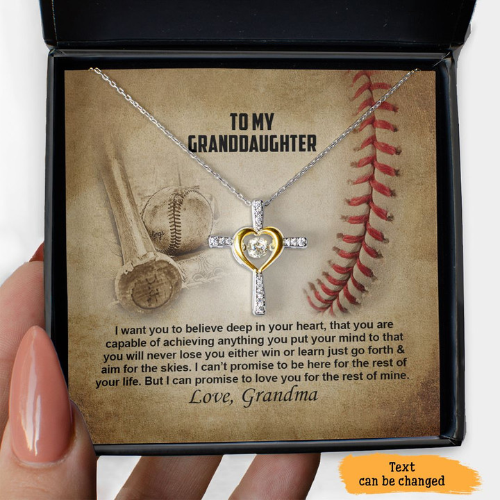 To My Granddaughter Cross Dancing Necklace From Grandma I Want You To Believe Deep In Your Heart Personalized Gift For Baseball Lovers