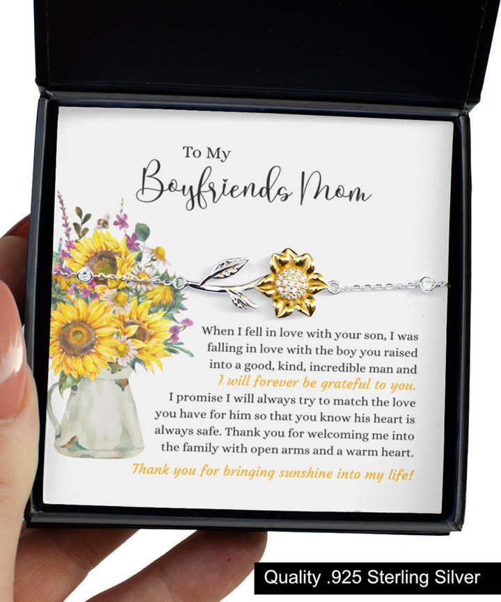 To My Boyfriend's Mom Sunflower Bracelet When I Fell In Love With Your Son Personalized Gift For Boyfriend's Mom
