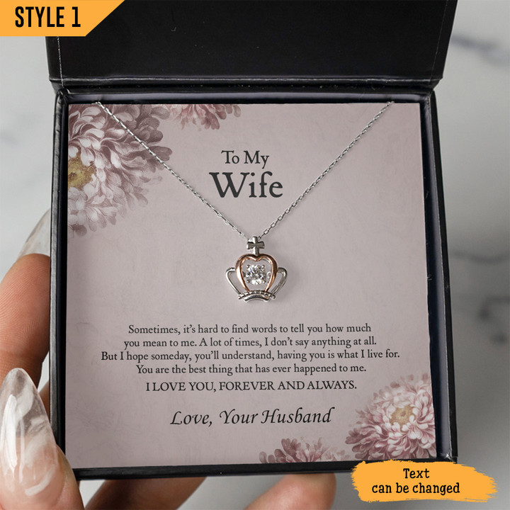 To My Wife Crown Pendant Necklace Sometimes It's Hard To Find Words To Tell You How Much You Mean To Me Personalized Gift For Wife
