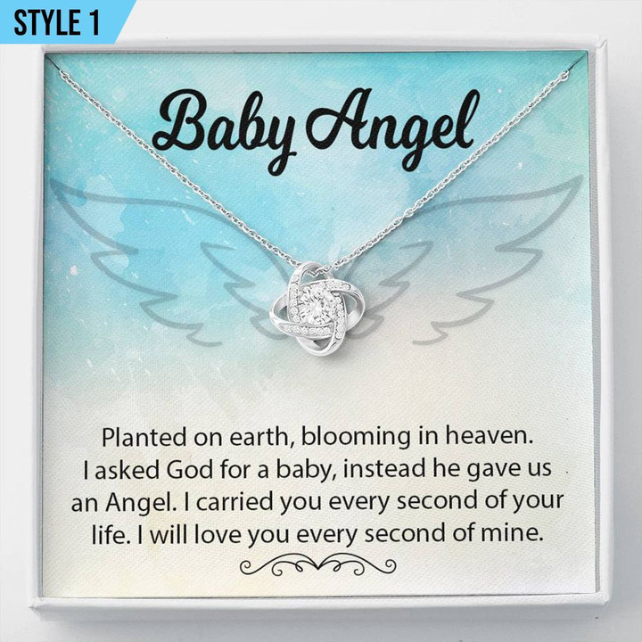 Angel Baby Love Knot Necklace For Mom Planted On Earth Blooming In Heaven Personalized Miscarriage Gift Pregnancy Loss Gift