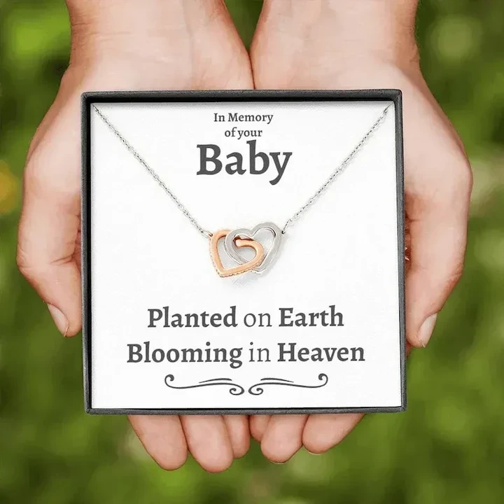 Angel Baby Interlocking Hearts Necklace For Mom Planted On Earth Blooming In Heaven Personalized Miscarriage Gift Pregnancy Loss Gift