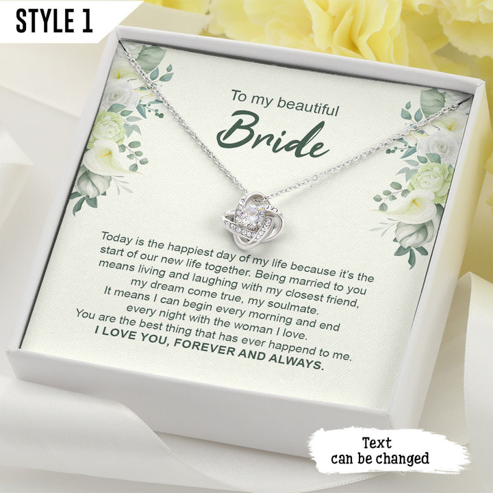 To My Wife Love Knot Necklace Today Is The Happiest Day Of My Life Personalized Gift For Bride