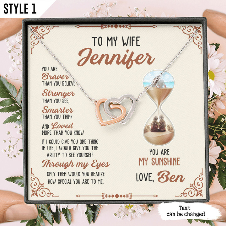 To My Wife Interlocking Hearts Necklace You Are Braver Than You Believe Stronger Than You See Personalized Gift For Wife