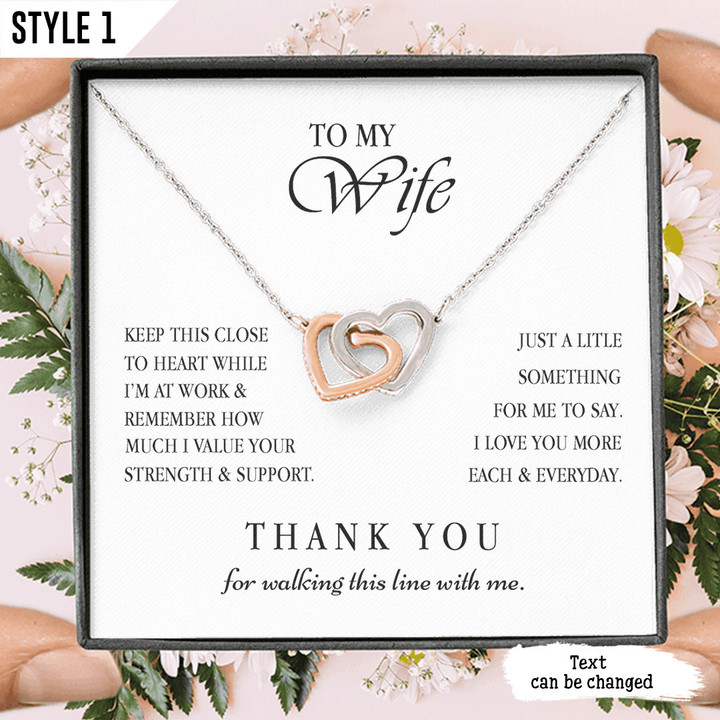 To My Wife Interlocking Hearts Necklace Keep This Close To Heart While I'm At Work Personalized Gift For Wife