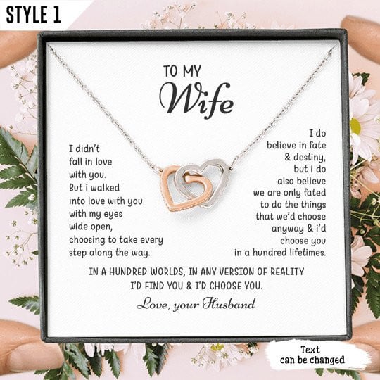 To My Wife Interlocking Hearts Necklace I Didn't Fall In Love With You But I Walked Into Love With You Personalized Gift For Wife