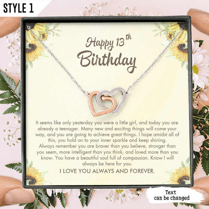 Interlocking Hearts Necklace For Teenager Happy 13th Birthday It Seems Like Only Yesterday You Were A Little Girl Personalized Gift For Teenager