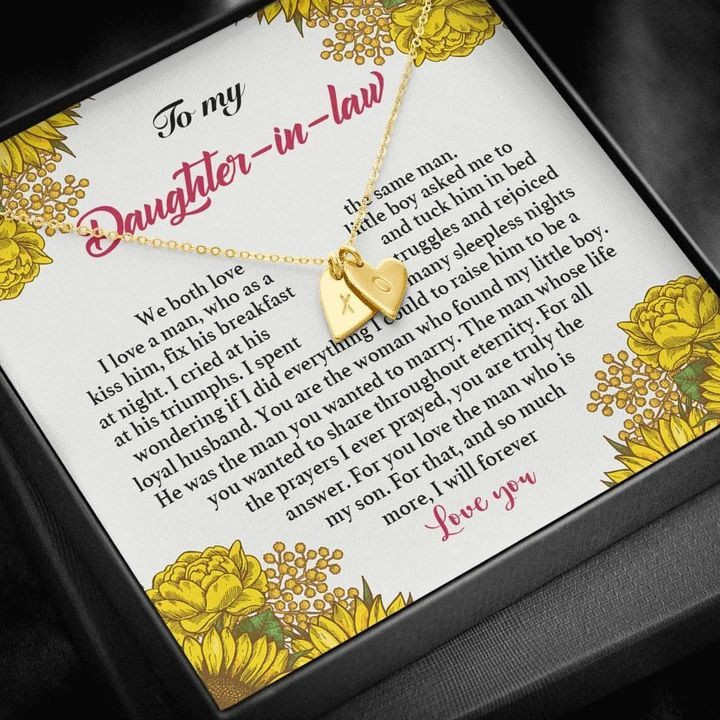 To My Daughter In Law Sweetest Hearts Necklace We Both Love The Same Man Sunflower Heart Shape Personalized Gift For Daughter In Law