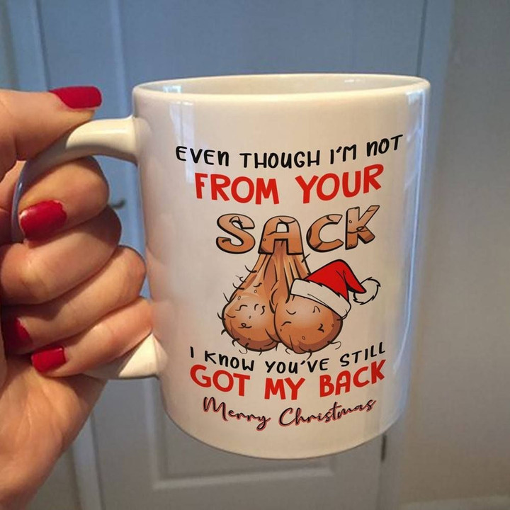 Even Though I'm Not From Your Sack I Know You've Still Got My Back Step Dad Mug Merry Christmas Personalized Gift For Dad