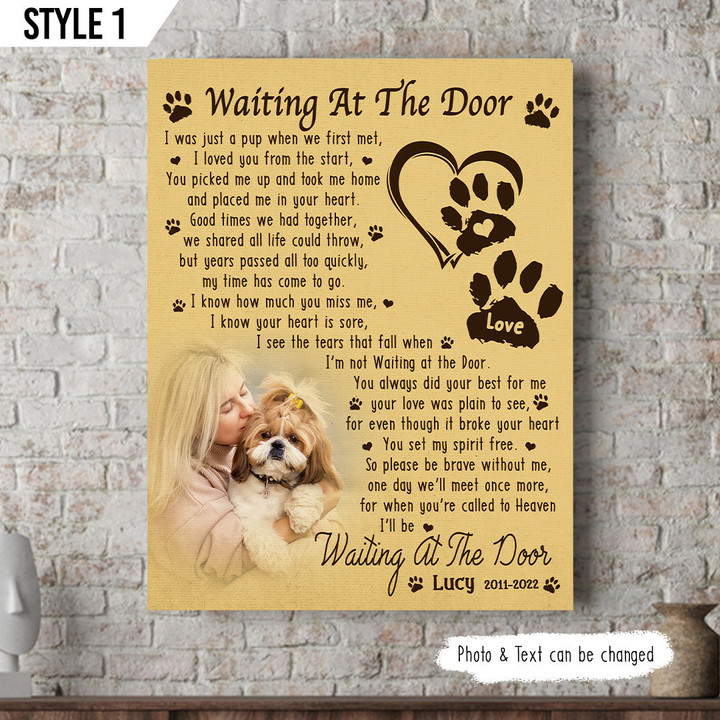 I'll Be Waiting At The Door Dog Poem Printable Vertical Canvas Poster Framed Print Vintage Personalized Dog Memorial Gift For Dog Lovers