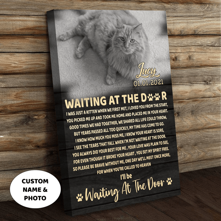 I'll Be Waiting At The Door Cat Poem Printable Vertical Canvas Poster Framed Print Personalized Cat Memorial Gift For Cat Lovers