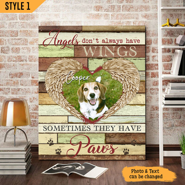 Angels Don't Always Have Wings Sometimes They Have Paws Dog Vertical Canvas Poster Framed Print Personalized Dog Memorial Gift For Dog Lovers