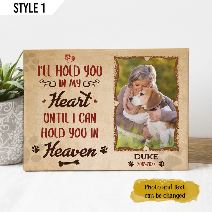 I'll Hold You In My Heart Until I Can Hold You In Heaven Dog Horizontal Canvas Poster Framed Print Personalized Dog Memorial Gift For Dog Lovers