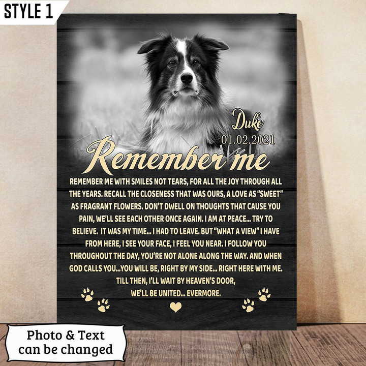 Remember Me With Smiles Not Tears Dog Printable Vertical Canvas Poster Framed Print Personalized Dog Memorial Gift For Dog Lovers