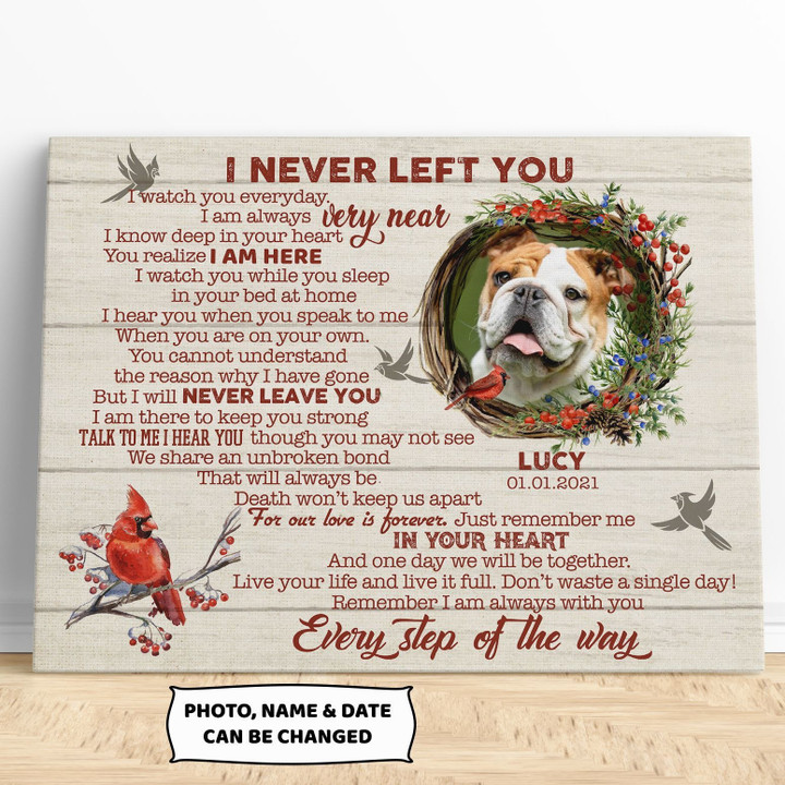I Never Left You I Watch You Everyday Dog Horizontal Canvas Poster Framed Print Cardinals Birds Personalized Dog Memorial Gift For Dog Lovers