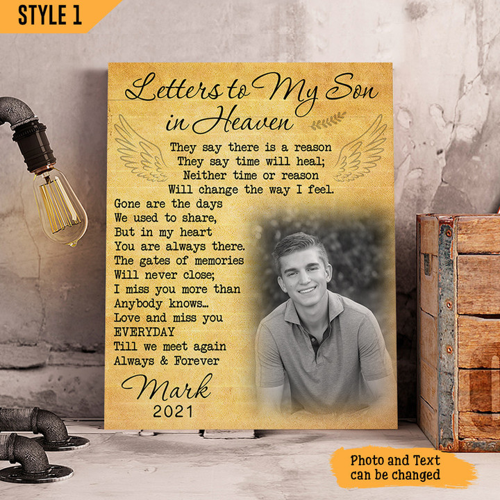 Letters To My Son In Heaven Memorial Vertical Canvas Poster Framed Print Personalized Memorial Gift For Loss Of Son